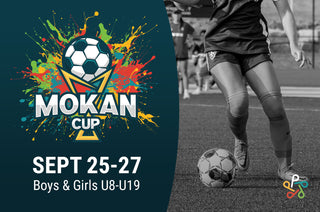 Image of Soccer player with MOKAN Cup logo scheduled for Sept 25-27.