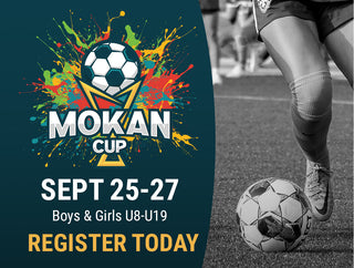 MOKAN Cup tournament logo with dates Sept 25-27 with soccer player in an image.