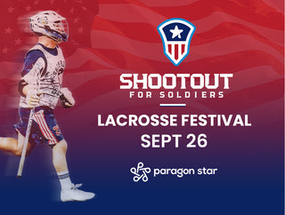 Image showing lacrosse player and logo of the Shootout For Soldiers lacrosse festival September 26 at Paragon Star.
