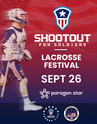 Image showing lacrosse player and logo of the Shootout For Soldiers lacrosse festival September 26 at Paragon Star.